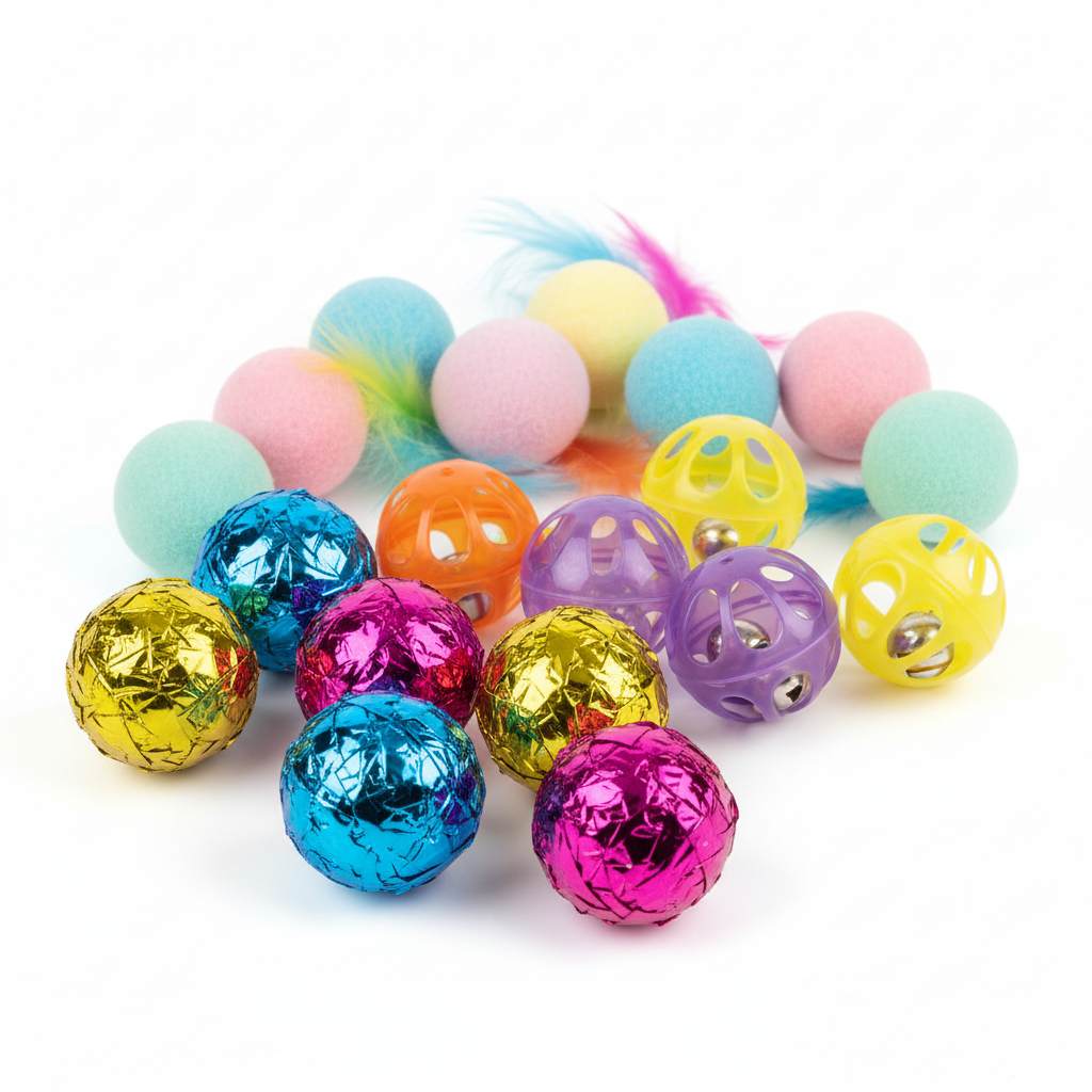 Set de pelotas para gatos con cascabel, crujientes y de espuma