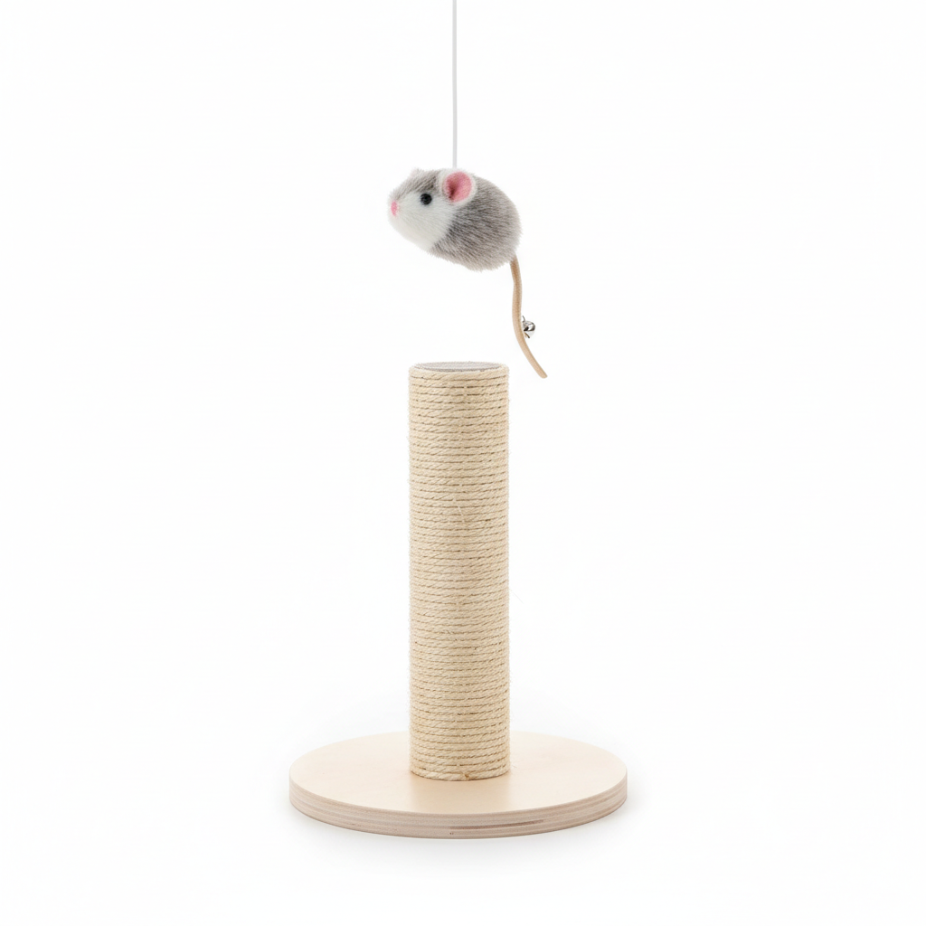 Rascador para gatos con poste de sisal y juguete colgante